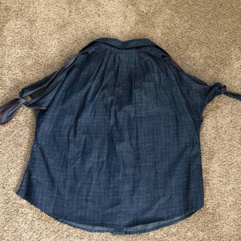 Chambray Cold Shoulder Button Down Top - image 4